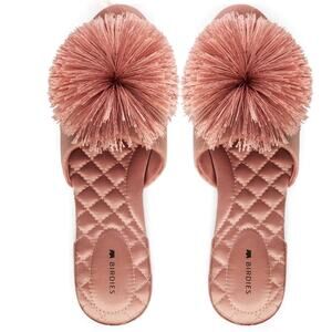 Birdies 7.5 Songbird Pom Pom Slides Velvet Blush Pink Mules Slipper Flats Tassle